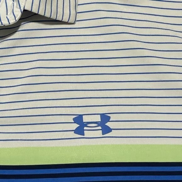 Under Armour Mens Polo White with Blue Size: 2XL, Stripe - Picture 5 of 7